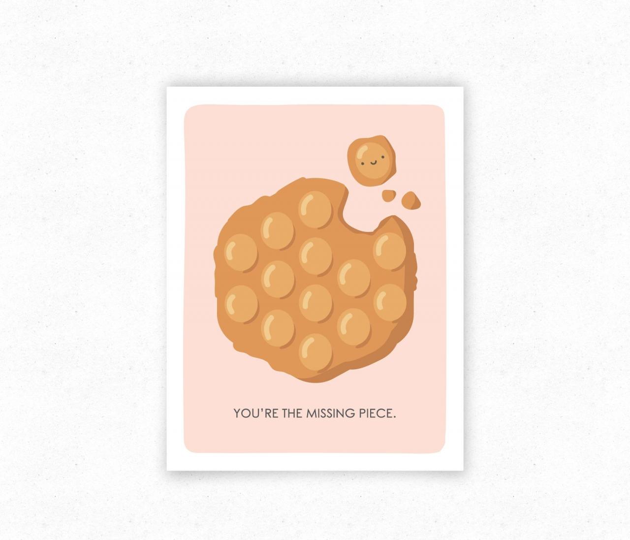 Bubble Waffle Funny Food Pun Greeting Card, Just Because, Valentine's Day Card for Food Lover - Kawaii Asian Food