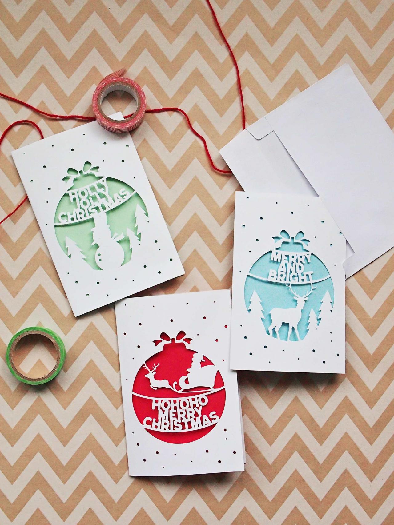 Pack of 3 - Christmas Cutout Greeting Cards | Paper Art Design, Winter Theme, Handmade Card.