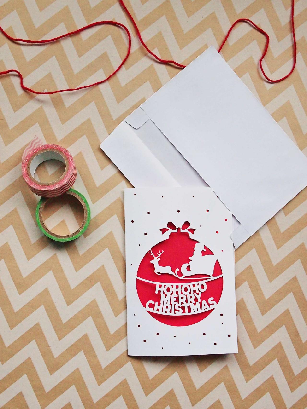 Christmas Cutout Card Digital Cut SVG File, paper cut template, christmas paper art, winter theme, xmas cut file, card making, pdf png.