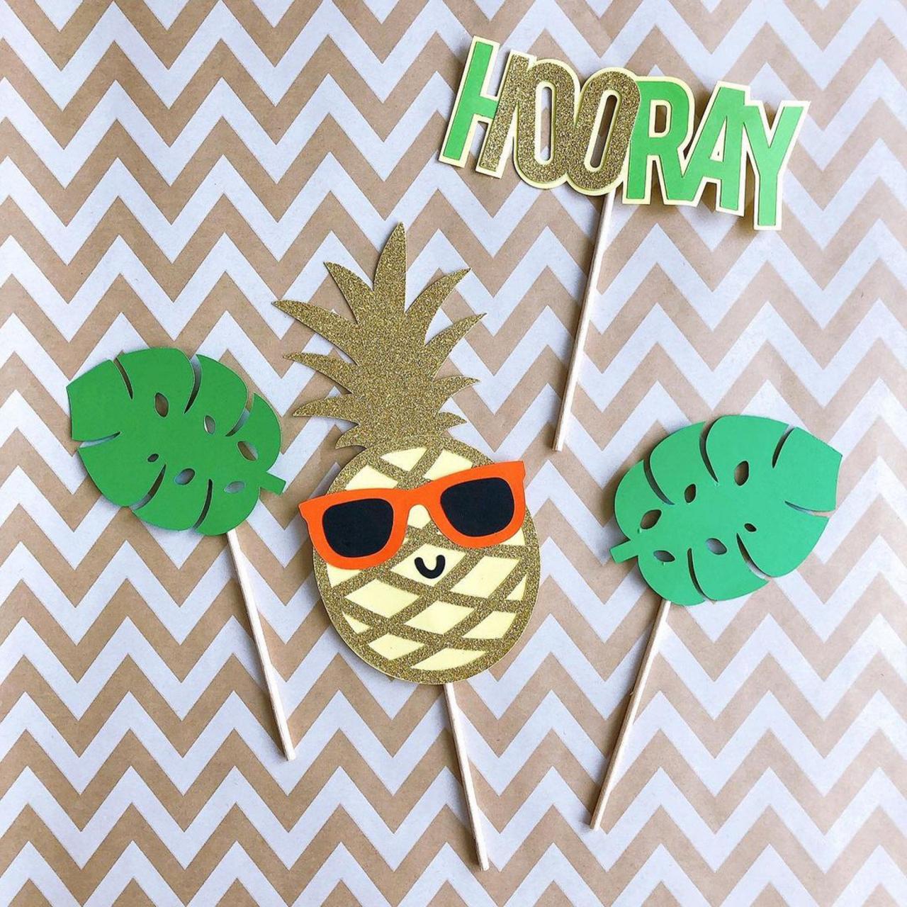 100 Days Birthday Cake Topper - Tropical Pineapple Party Supplies.