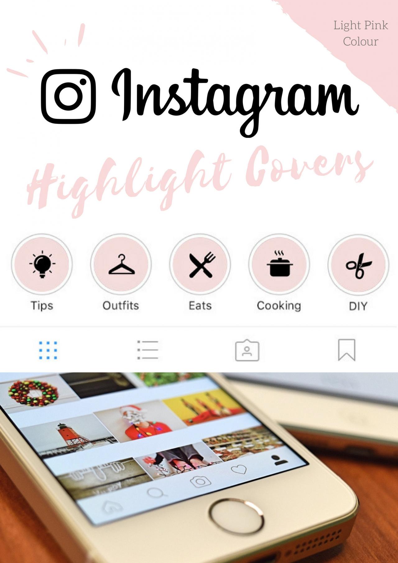 70 Instagram Stories Highlight Covers in Light Pink Colour.