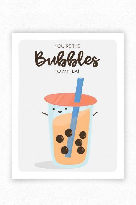 Bubble Tea Funny Food Pun Greeting Card, Valentine's Day Card for Food Lover