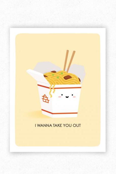 Chinese Takeout Ramen Noodles Funny Food Pun Greeting Card, Just Because, Valentine's Day Card for Food Lover - Kawaii Asian Food