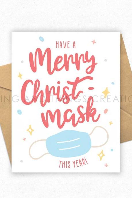 Merry Christmask Pandemic Christmas Holiday Greeting Card, Covid 2020, Funny Saying, Quarantine, Digital Download | Printable.