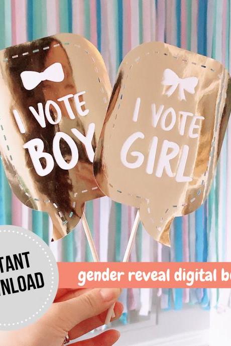 Baby Gender Reveal Shower Party Decor, Photo booth Props Digital Bundle - SVG Files.