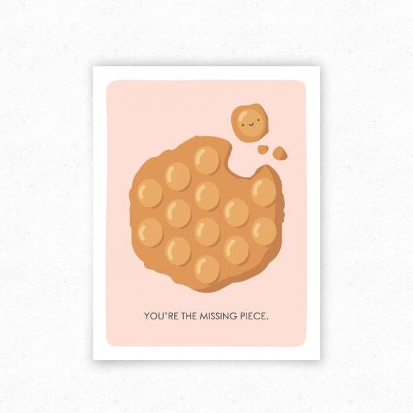 Bubble Waffle Funny Food Pun Greeting Card, Just Because, Valentine's Day Card for Food Lover - Kawaii Asian Food