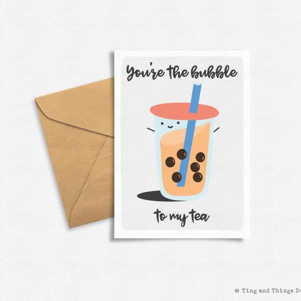 Handlettering Food Pun, Funny Bubble Tea Greeting Card, Digital Download, Printable, Valentine's Day.