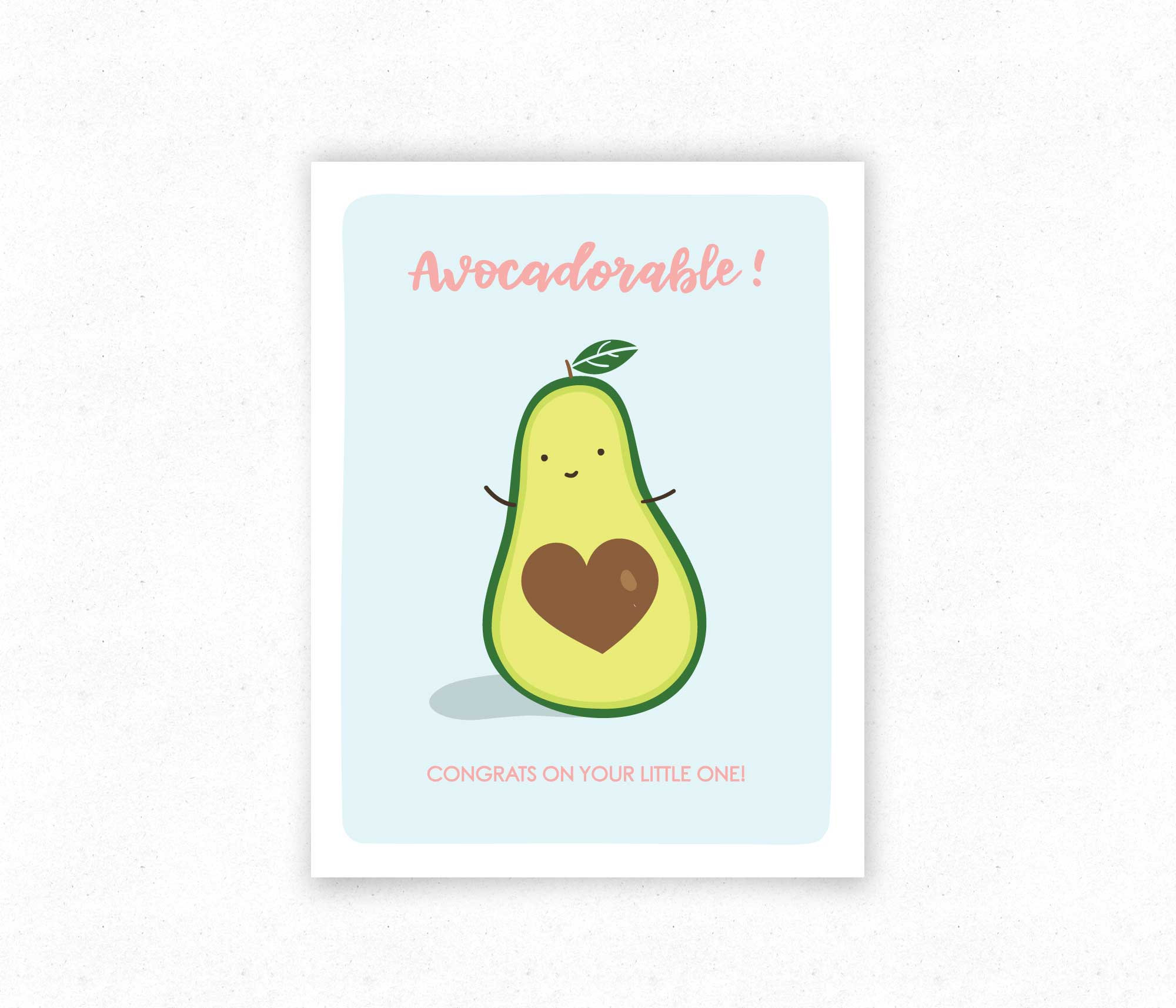 Avocadorable Funny Food Pun Greeting Card, Baby Shower Card, Avocado